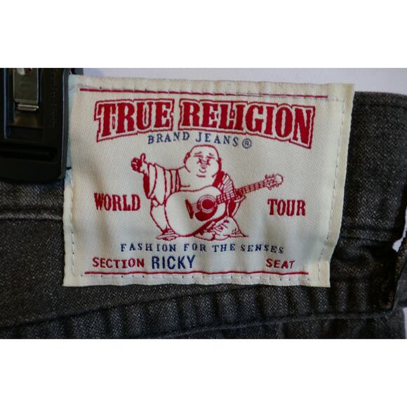 True Religion Mens Jeans 38 x 32 Gray Ricky World Tour Relaxed Fit Straight - Picture 14 of 16